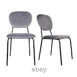 Velvet Dining Chairs 4pcs Grey Stackable Fabric Seat Metal Leg Home Office Chair