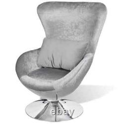 Velvet Swivel Egg Chair with Cushion Ergonomic Living Room Bedroom Chair Grey