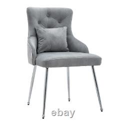 Velvet Tufted Dining Chair Upholstered Side Chair Metal Legs Back Cushion Pillow