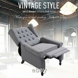 Vintage Style Reading chair Single Cushion Sofa Manual Reclining Footrest Grey