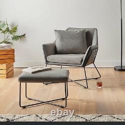 VonHaus Grey & Black Accent Chair Grey Living Room Chair With Black Leather Back