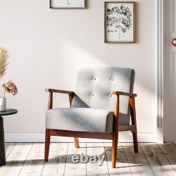 Walnutcolor Wooden Armchair Single Sofa Grey Upholstered Cushioned Seat Chair UK
