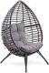 Wecooper Teardrop Wicker Lounge Chair With Cushion, Indoor And Outdoor, Gray
