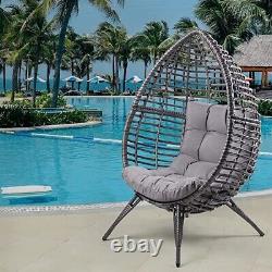 WeCooper Teardrop Wicker Lounge Chair with Cushion, Indoor and Outdoor, Gray