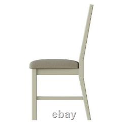 White Upholstered Dining Chair Ladder Back Seat Wood Frame Fabric Grey Cushion