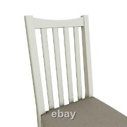 White Upholstered Dining Chair Ladder Back Seat Wood Frame Fabric Grey Cushion