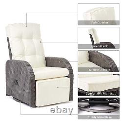 Wicker Swivel Recliner Sofa Adjustable Backrest withCushion Garden Grey Off-White