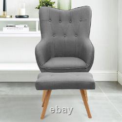 Wing Back Armchair and Footstool Living Room Single Sofa Fireplace Bedroom Chair