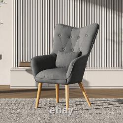 Wing Back Chair Linen Upholstered Button Occasional Lounge Armchair With Cushion
