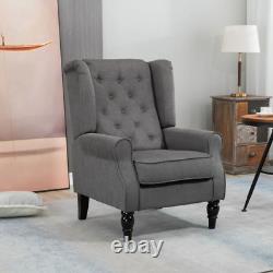 Wingback Accent Upholstered Button Cushioned Fabric Tufted Chair (GREY)