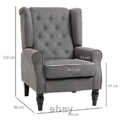 Wingback Accent Upholstered Button Cushioned Fabric Tufted Chair (GREY)