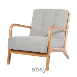 Wooden Frame Armchair Button Padded Cushion Lounge Tub Chair Sofa Linen Fabric