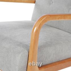 Wooden Frame Armchair Button Padded Cushion Lounge Tub Chair Sofa Linen Fabric