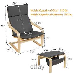 Wooden Lounge Chair Ergonomic Modern Accent Armchair With Footstool Ottoman