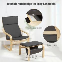 Wooden Lounge Chair Leisure Armchair with Storage Footstool & Removable Cushion