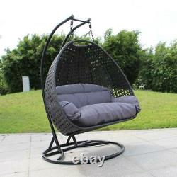 X8037 Double Rattan Swing Two Seater Beige Egg chair Hanging Chair Grey Cushion