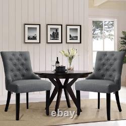 2/4x Chaise de salle à manger en lin gris avec siège rembourré et coussiné pour cuisine, chambre à coucher ou dressing room.