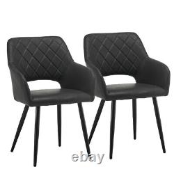 2 chaises de salle à manger en similicuir avec coussin en diamant et trou, couleur brun gris.
