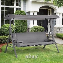 2-en-1 Patio 3 Seater Swing Chair Hammock Avec Coussin Réglable Canopy Garden
