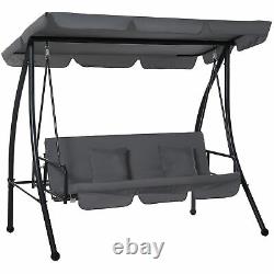 2-en-1 Patio Swing Chair 3 Seater Hammock Cushion Bed Tilt Canopy Garden Grey