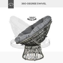 360° Swivel Rattan Papasan Moon Bowl Chaise Ronde En Plein Air Avec Coussin Rembourré