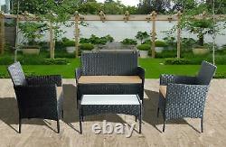 4 Pièce Rattan Garden Furniture Conservatory Sofa Chair Set Outdoor New