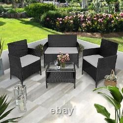 4 Seater Rattan Garden Furniture 4pc Set Extérieur Patio Canapé Noir Et Salon De Table