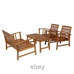 4pcs Acacia Wood Outdoor 4-seater Table Chair Set Chat Avec Coussins Patio Garden