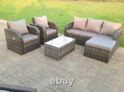 6 Seater Inclining Rattan Sofa Set Footstool Coffee Table Garden Furniture Patio