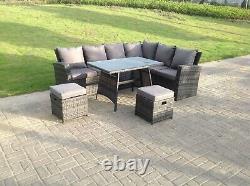8 Seater Corner Wicker Rattan Garden Furniture Sets Dining Table Outdoor Grey