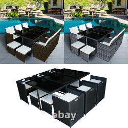 9/11 Pièces Rattan Garden Furniture Set Cube Dining Chairs Table Outdoor