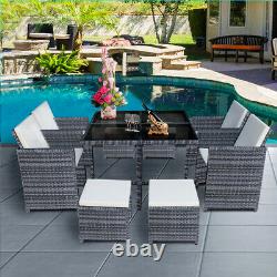 9/11 Pièces Rattan Garden Furniture Set Cube Dining Chairs Table Outdoor