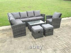9 Seater High Back Wicker Rattan Garden Furniture Sets Coffee Table Outdoor Grey