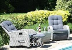 Bellevue Rattan Rocking Garden Chair Set Fauteuils Inclinables Table Supérieure En Verre