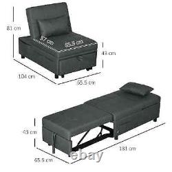 Canapé convertible lit inclinable avec siège simple à tirer et coussin rembourré gris