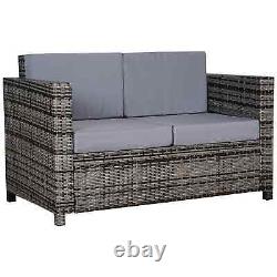 Canapé de jardin d'extérieur en rotin style avec coussin pour salon, deux places, gris.