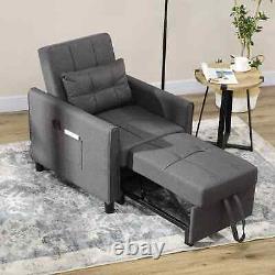Canapé-lit convertible fauteuil simple inclinable avec coussin de siège pour invités en gris