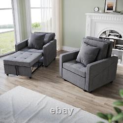 Canapé-lit pliable gris/crème convertible en fauteuil-lit avec accoudoirs ajustables