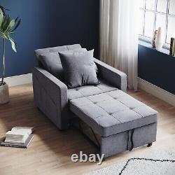 Canapé-lit pliant en tissu gris, fauteuil convertible avec accoudoir réglable