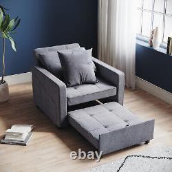 Canapé-lit pliant en tissu gris, fauteuil convertible avec accoudoir réglable