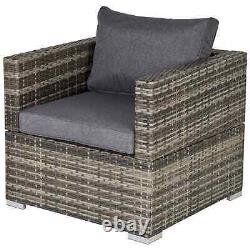 Canapé simple de style rotin pour jardin, terrasse ou patio avec accoudoirs, coussin rembourré et siège de détente gris