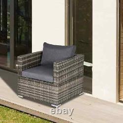 Canapé simple de style rotin pour jardin, terrasse ou patio avec accoudoirs, coussin rembourré et siège de détente gris