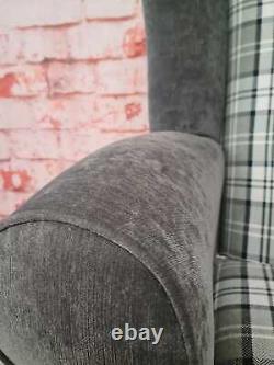 Chaise Accent Wing Back Grey Tartan & Plain Grey Frame- Pieds En Forme De Noir