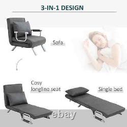 Chaise Convertible Recline Futon Lounge Siège Single Guest Bed Coussin Oreiller Gris