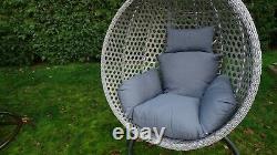 Chaise D’oeuf Swing Chair Grey Rattan With Cushion & Cover