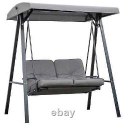 Chaise De Balançoire De Jardin 2 Personnes Coussin Seater Lounge Banc Réglable Canopy Grey