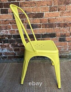 Chaise Tolix A en acier métallique jaune + coussin gris, pour intérieur et extérieur