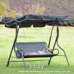 Chaise à balançoire 3 places pour jardin ou patio avec banc en métal, hamac et siège coussiné.