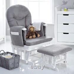Chaise à bascule inclinable Obaby et tabouret blanc avec coussin gris