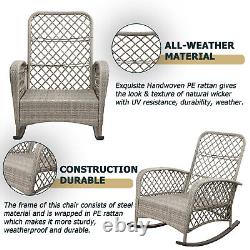 Chaise à bascule inclinable en rotin pour patio de jardin avec coussins gris